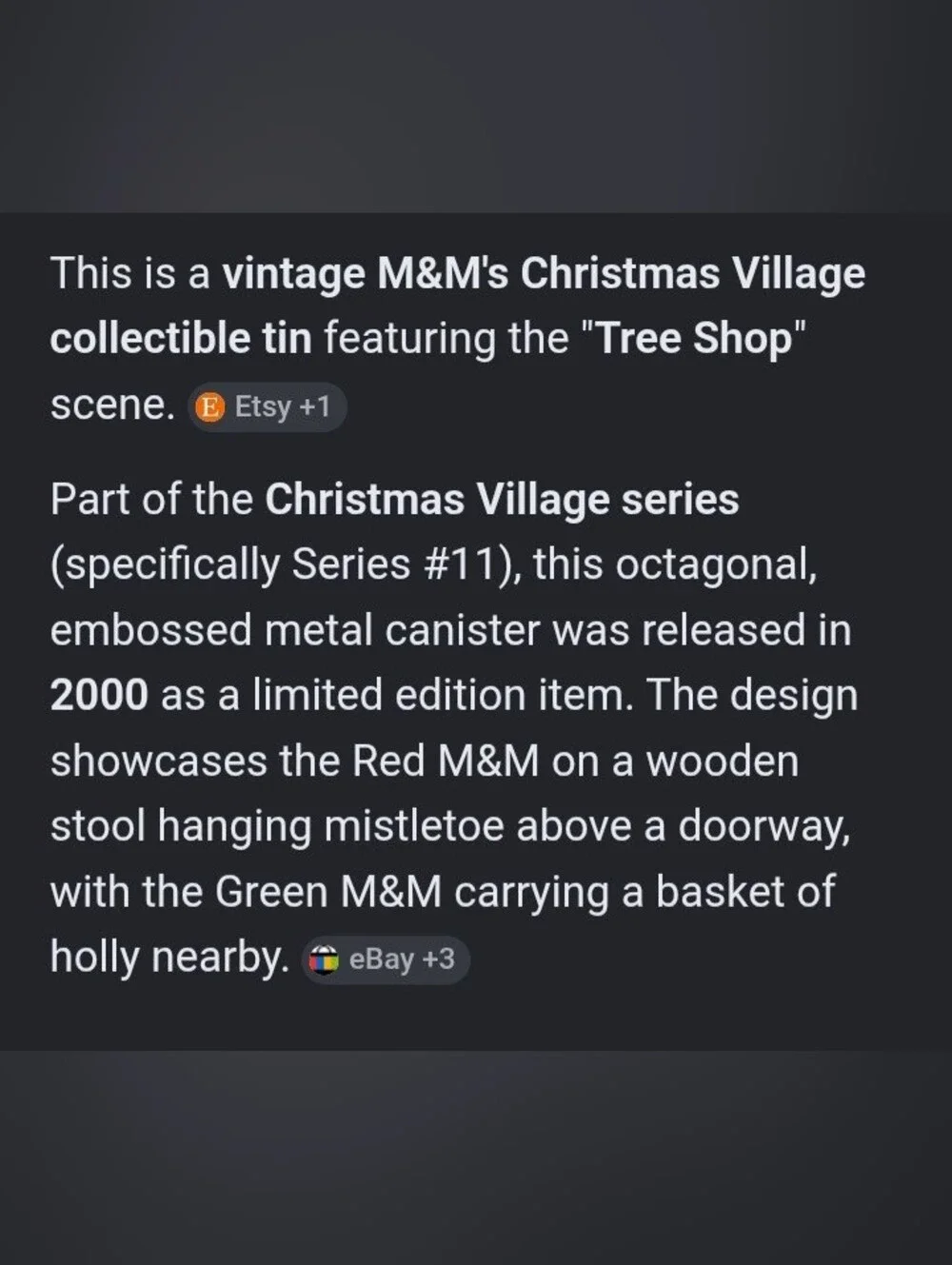 Vintage 2000 M&M'S Christmas Village Collectible Tree Shop Tin Limited Edition